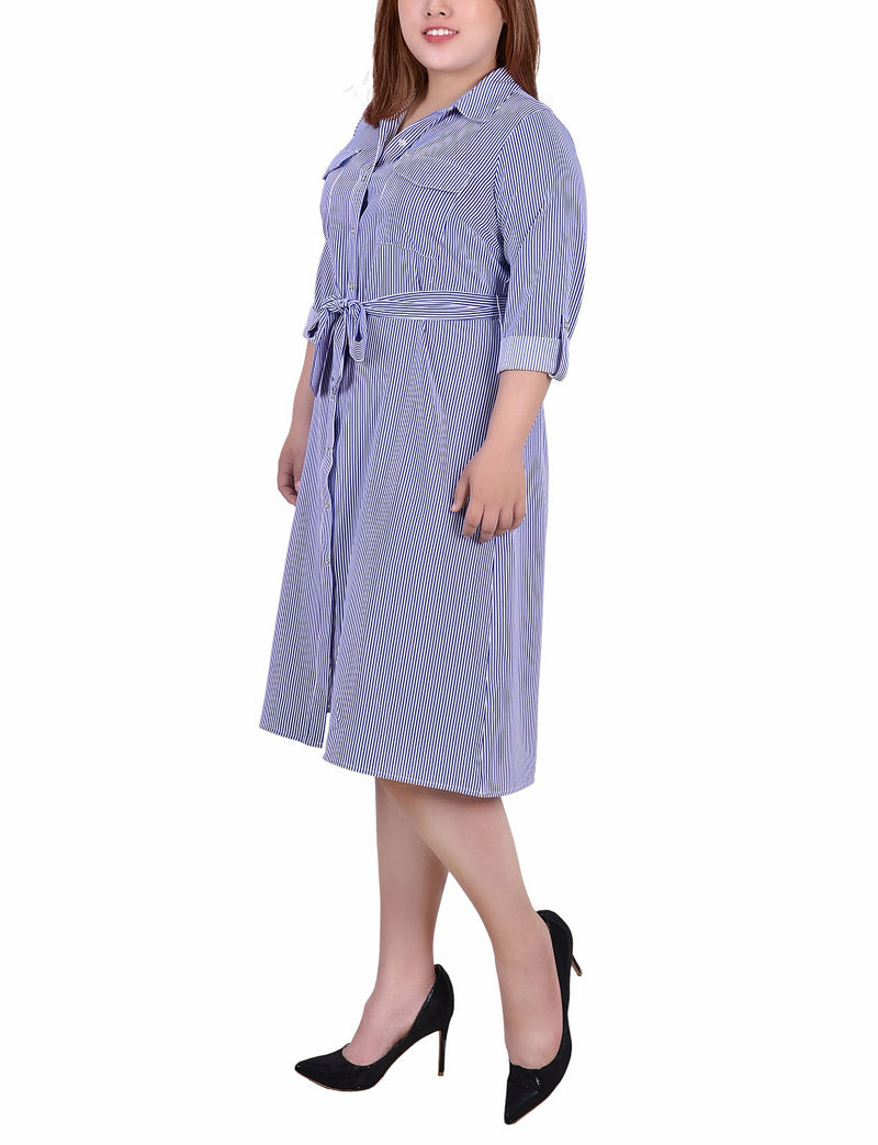 roll tab shirt dress Roll-Tab Sleeve Belted Shirt Dress, ASH / L