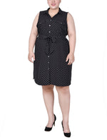 Plus Size Sleeveless Belted Shirtdress