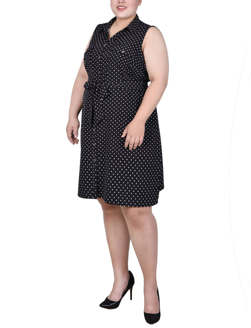 Plus Size Sleeveless Belted Shirtdress