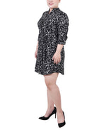 Plus Size 3/4 Rouched Sleeve Dress With Belt