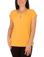 Plus Size Cap Sleeve Top With Grommet Details And Keyhole