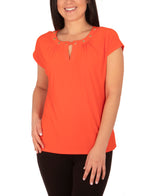 Plus Size Cap Sleeve Top With Grommet Details And Keyhole