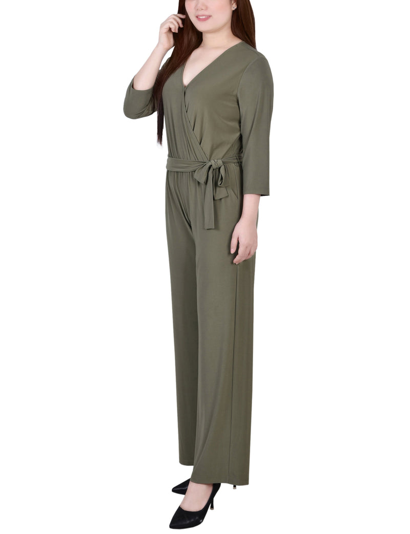 Petite 3/4 Sleeve Belted Jumpsuit – NY COLLECTION